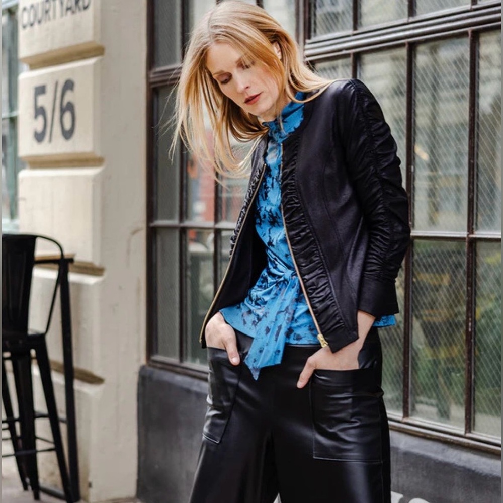 NWT CLARA SUNWOO Ruched Liquid Leather Black Jacket, XS